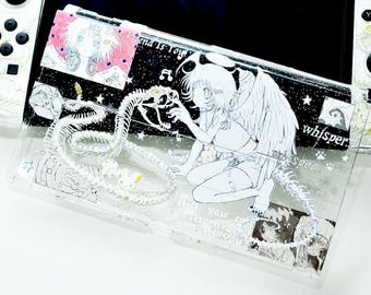 KOWA x Oliwa Switch Oled Steam Deck Hard Cover | Gothic Tattoo Dark Black Demon Art Weiß Engel Nintendo Gamer Set-Up