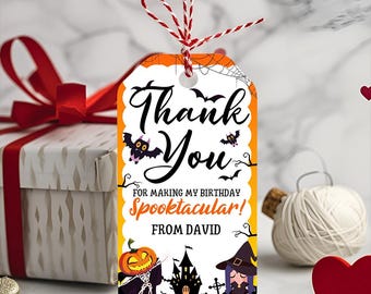 Editable Halloween Favor Tags, Spooktacular Birthday Favor Tag, Halloween Party Printable Template, Canva Halloween Gift Tag
