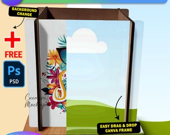 Wood Vase Mockup: Canva Frame & Photoshop PSD (Digital Download)