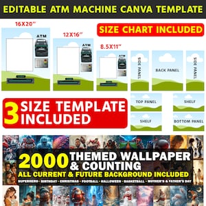 Canva ATM Machine Template, 8.5X11, 12x16 & 16x20 Blank Template, Money ...