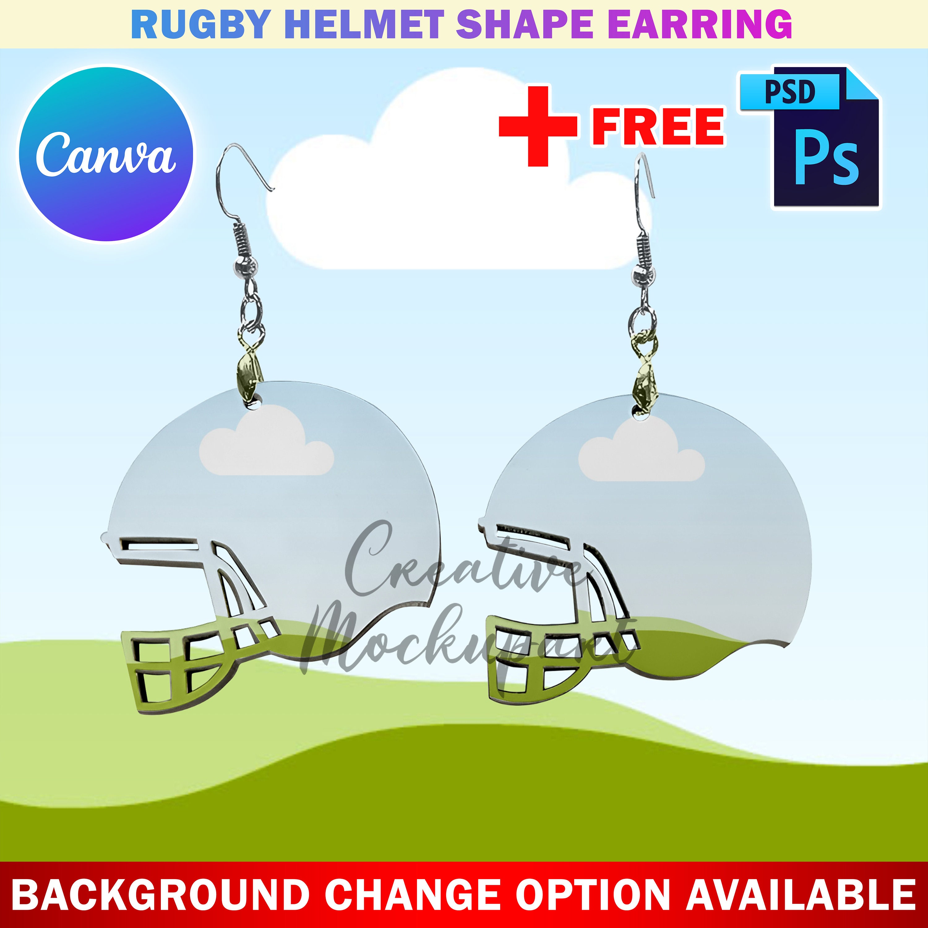 Canva Rugby Helmet Shape Earring Mockup, Football Earring Mockup for ...
