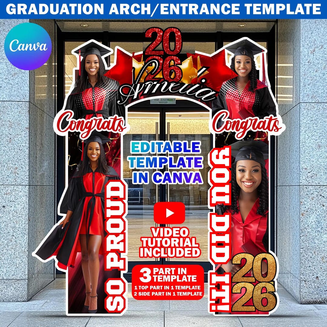 Graduation Entrance Arch Design Canva Template, Black & Red Graduation ...