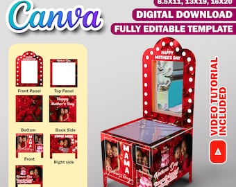 Mothers Day Vanity Gift Box Canva Design DIY Template, Foam Board Easter Basket Gift Box, Editable Luxury Gift Bag Birthday DIY Gift Makeup