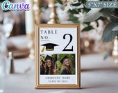 Editable Graduation Table Number Card Design Template, Simple Grad Photo Table Number Card, Modern Printable Graduation Party Decor