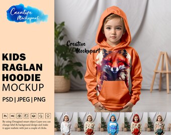 Kids Raglan Hoodie Mockup | Gildan 18500b Mockup | Hoodie Mockup Kids | Sweatshirt Mockup | Insert Design Via Photoshop PSD, Canva PNG, JPG