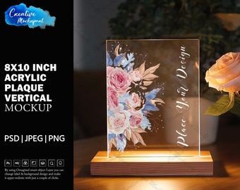 8x10 Inch Acrylic Plaque Vertical Mockup For Dye sublimation Or Vinyl | Add Your Own Design Via Photoshop Smart PSD Object, Canva PNG & JPG