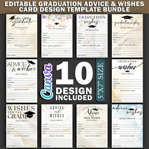 Pacchetto di design per biglietti di auguri e consigli per la laurea, biglietto di auguri per la laurea modificabile, modello di auguri e consigli per la laurea Canva stampabile