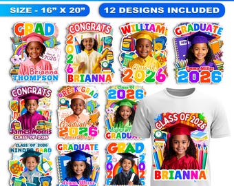 12 Kids Graduation T-Shirt Bundle for Canva, Editable Pre-K to Elementary Grad Shirt Templates, Kindergarten Graduate Bootleg Shirt DIY