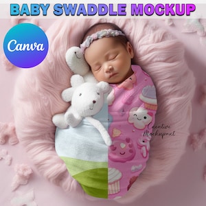 Canva Frame Baby Swaddle Mockup: Showcase Your Designs on Easy To Use Drag & Drop Canva Frame, Ideal for Nurseries, Available in Canva Frame