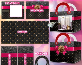 Canva Borsa per la festa della mamma fai-da-te, artigianato in schiuma, modello Canva e PNG, modello scatola regalo borsa, scatola regalo borsa di lusso, Canva modificabile,