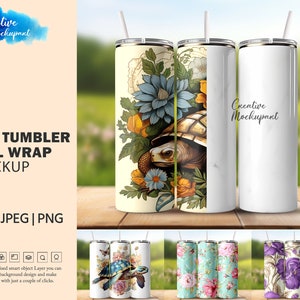 20oz Tumbler Full Warp Mockup | 20 Oz Skinny Tumbler With Straw Mockup |  20ozTumbler Mockup Overlay | Change Background /Design Via PSD PNG