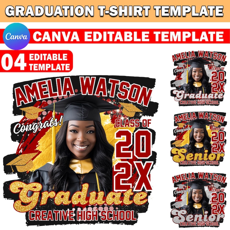 Graduation, Senior T Shirt Design, Glitter Canva Editable, 2024 Graduation Family T Shirt Design Template, T Shirt Sublimation, DTF DTG File image 1