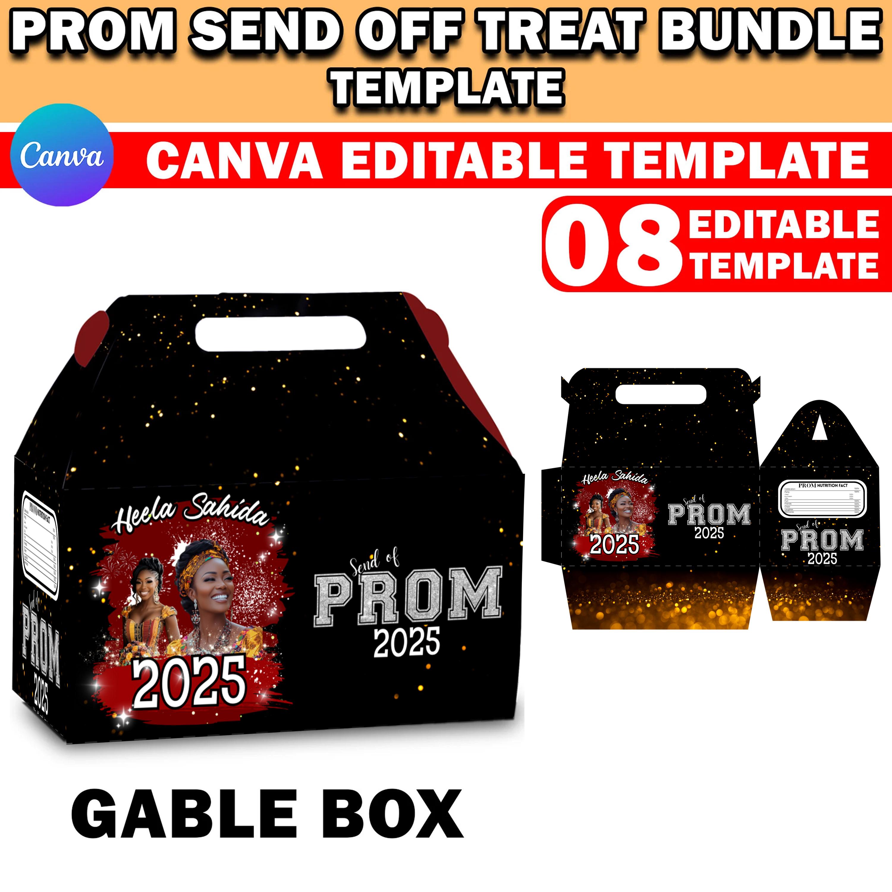 Prom Sweet Package Prom Send off Treat, Prom Packaging Template Bundle, Glitter Red ...