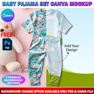 Canva Pajama Set Mockup, Kids Half Sleeve Pajama Set Mockup | Toddler&#39;s Pajama Set Mockup, Insert Design & Background Via PSD, Canva Frame