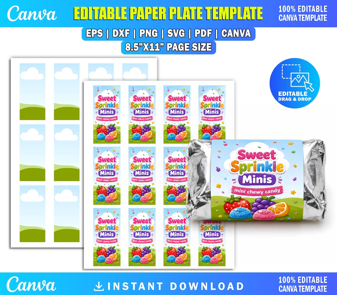 Mini Candy Wrapper Template, Editable Chocolate Wrapper, Canva Drag and ...
