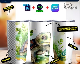 Dye Sublimation 20oz Car Tumbler Mockup, 20oz Tapered Tumbler Mockup Template| Insert Design & Background Via Canva Frame And PSD