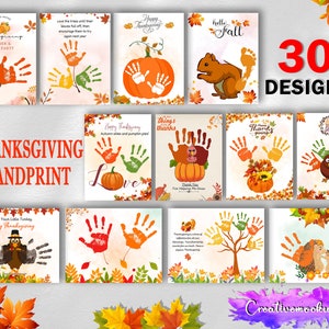 Thanksgiving Handprint Footprint Art & Craft Bundle| 30 Fall Craft, Kids Baby Toddler Memory Keepsake, DIY Printable Fall Classroom activity