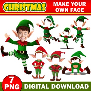 Weihnachten fügen Sie Ihr eigenes Foto Gesicht, DIY Elfe PNG Bundle, Elfen Gesicht Blank, Weihnachtshandwerk für Kinder, Xmas Bulletin Board Class Decor