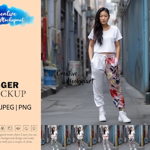 Jogger Mockup | Casual Sweatpants Mock Up | Insert Design Via Photoshop Smart PSD Object , Canva PNG & JPG