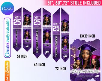 DIY Trendy Stole & T-shirt Graduation Template Design Set, Graduation Sash Sublimation 2025 Personalized Graduate Design Set Stole DTF Shirt