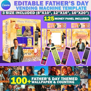 Father&#39;s Day Vending Machine Template, Editable 8X10, 12x16 & 16x20 Fathers Day Canva Vending Machine Template, Money Panel PNG, Background