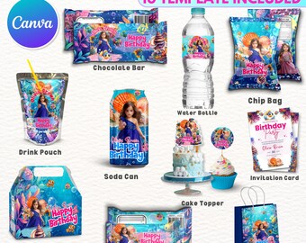 10x Under The Sea Theme Birthday Party Favor Template Bundle, Canva Editable Birthday Party Treats Design, Water Labels, Chip Bag Wrapper