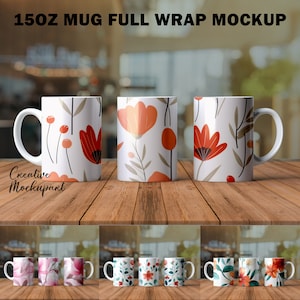15oz Mug Full Wrap Mockup | | Full Wrap 15oz Cup Mockup | 15oz Coffee Mug Mockup | 3 Mug Mockup | PSD Template | Mug Overlay Mockup