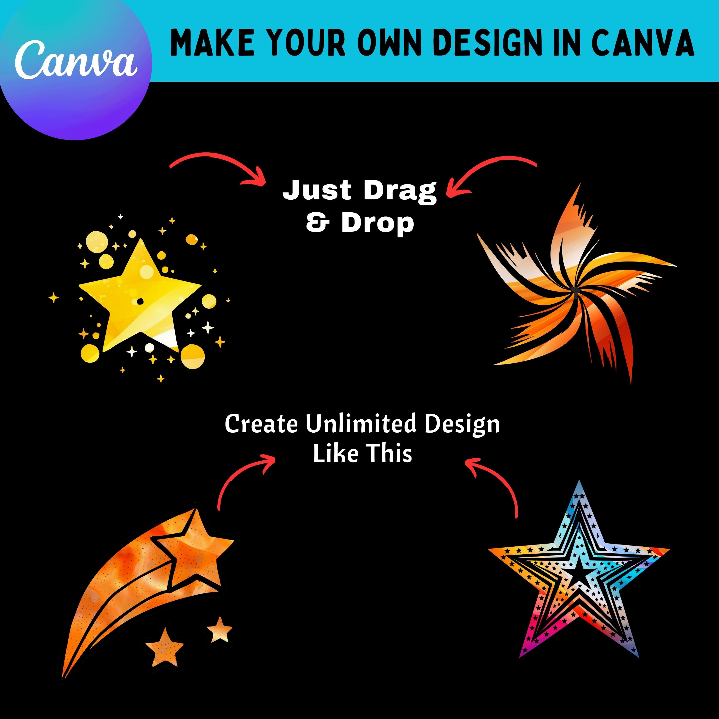 Star Sticker Canva 50 Canva Frames Sparkle Star Template Bundle | Make Your Own Bright ...