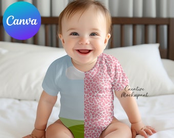 Canva Baby Onesie Mockup, Baby Bodysuit Canva Frame Mockup | Jumpsuit Canva Frame Mockup | Add Your Design Via, Canva Frame