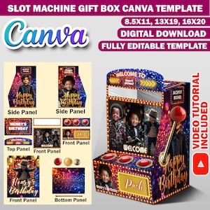Birthday Slot Machine Canva Frame Template, Foam Board Birthday Gift Box, Editable Luxury Gift Bag, Birthday DIY Gift Box, Birthday Game Box
