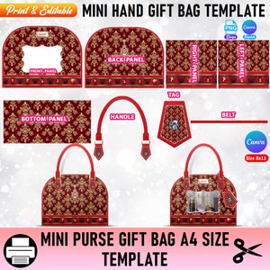 Mode-Geldbörsen-Geschenktüten-Box-Vorlage, DIY Designer-Handtaschen-Geschenkbox, Luxus-Handtaschen-Geschenk-Leckerli-Box, Canva editierbare Tasche für besondere Anlässe