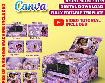 Trendy Mother's day Printer Gift Box Canva Design Template, Foam Board Mother's day Gift Box, Editable Gift Bag, Birthday, DIY Gift  Box
