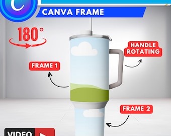 Animated 40Oz Tumbler Mockup, Rotating 40Oz Tumbler Canva Frame Mockup, 40oz Video Mockup For Sublimation Design Presentation, 40oz Quencher