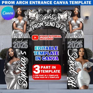 Prom Entrance Arch Design Canva Template, Black & Silver Graduation Arch, Editable Prom Arch Entryway, Prom Archway For Party Decoration