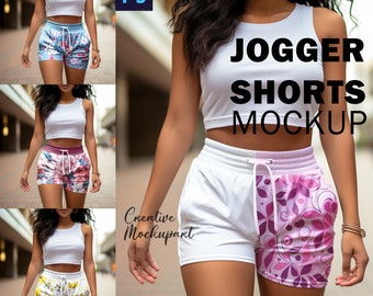 Jogger Shorts Mockup | Streetwear Shorts Mockup | Blank Short Mockup | Add Your Own Design Via Photoshop Smart PSD Object, Canva PNG & JPG