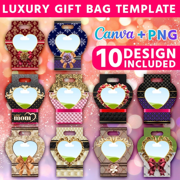 Heart Shape Handbag Gift Box Bundle, Designer Handbag Gift Box, Luxury Handbag Gift box, Canva Editable Template, Graduation, Mother's Day