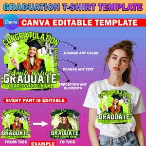 Graduation T Shirt Design, Editable Canva Template, 2024 Graduation Family T-Shirt Design, Perfect for Sublimation, DTF or DTG, Green