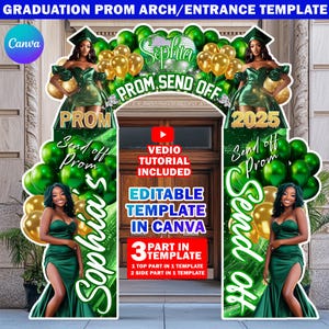 Prom Entrance Arch Design Canva Template, Deep Green & White Entry Arch, Editable Arch Entryway Archway For Party