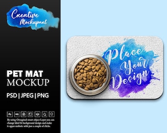 Pet Mat With Bowl Mockup, Dog Mat Mockup, Sublimation Blank Pet Mat with Bowl, Cat Mat, Gift Mock Up, Drag & Drop Your Own Design Template