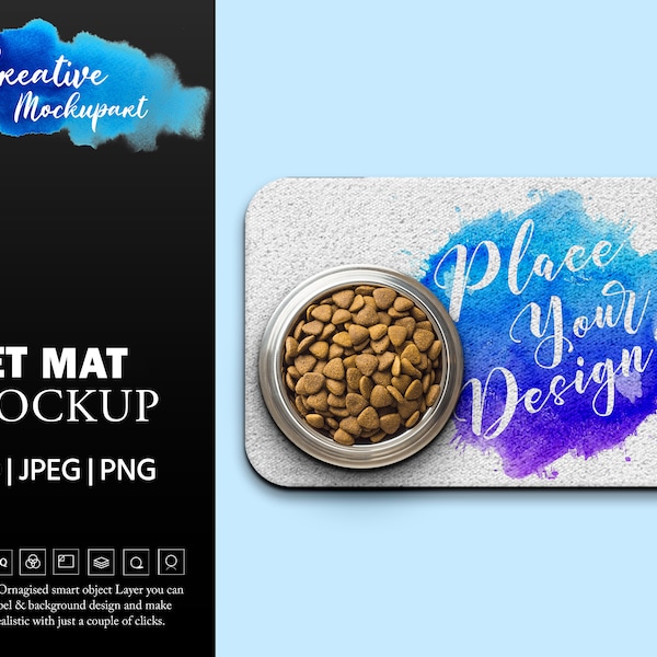 Pet Mat With Bowl Mockup, Dog Mat Mockup, Sublimation Blank Pet Mat with Bowl, Cat Mat, Gift Mock Up, Drag & Drop Your Own Design Template