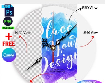 Dye Sublimation 7,9 ", runde Wanduhr Mockup, MDF Wanduhr Mockup Insert Design & Hintergrund über Photoshop und Smart Canva Frame