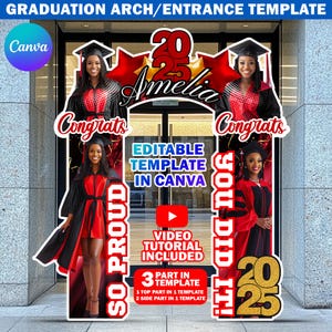 Graduation Entrance Arch Design Canva Template, Black & Red Graduation Arch, Editable Grad Arch Entryway, Grad Archway For Party Decoration