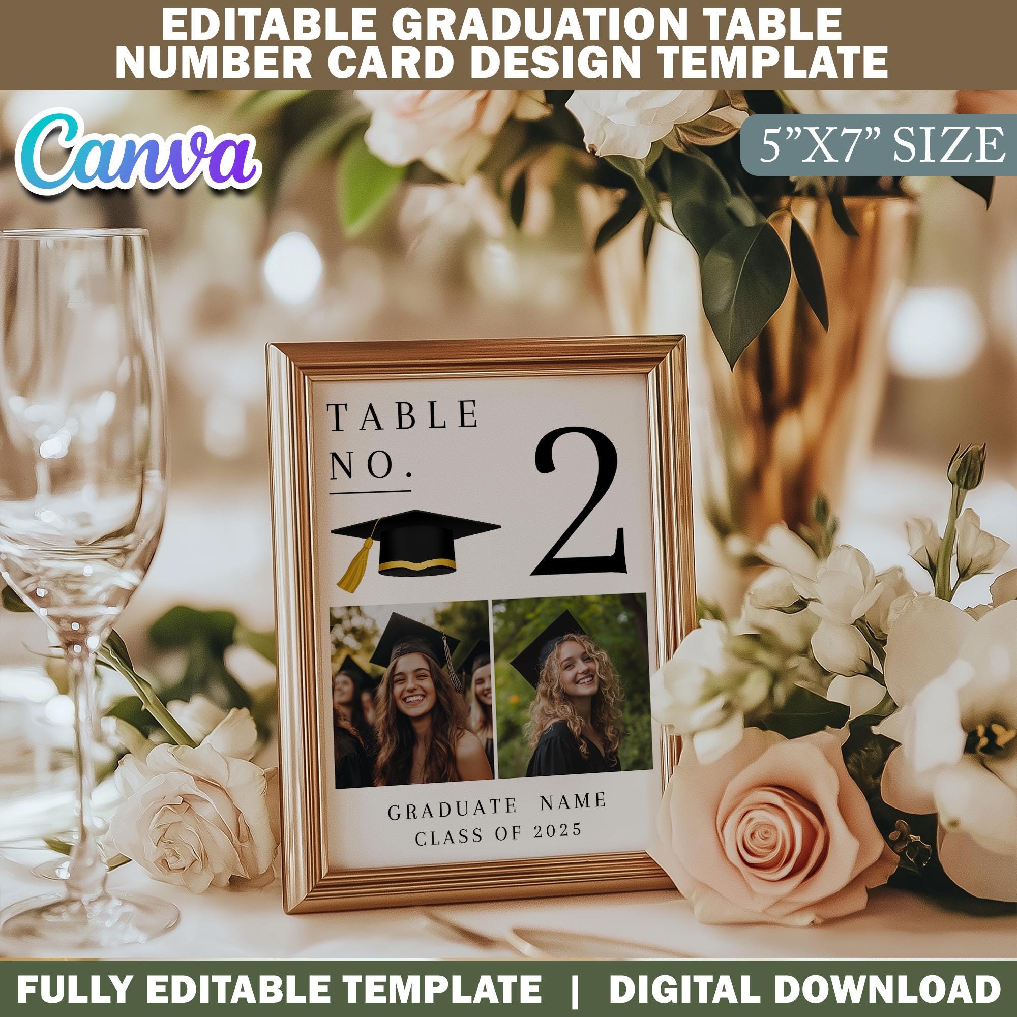 Editable Graduation Table Number Card Design Template, Simple Grad ...