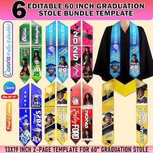 Graduation Stole Template Design Bundle For  Graduation Sash Sublimation 2025, Editable Graduation Template, Personalized Graduation Design
