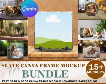 Maqueta de pizarra con 15 fotos enmarcadas de Canva / Maqueta de pizarra con 15 formas diferentes / Cambiar el fondo, agregar diseño a través de la sublimación de marcos de Canva DIY