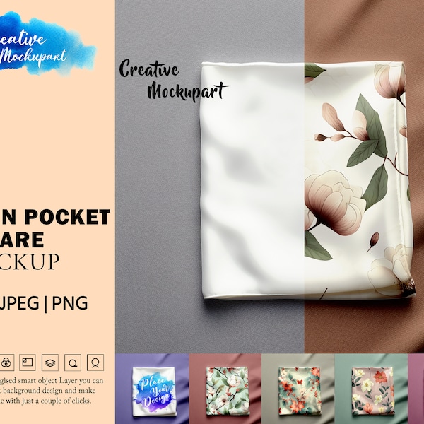Satin Pocket Square Mockup | Suit Pocket Square Mockup | Change Background | Insert Design Via Photoshop PSD, Canva PNG
