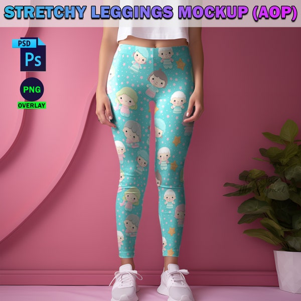 AOP Stretchy Leggings Mockup | POD All Over Print Leggings Mockup For Sublimation | Women's Yoga Leggings Mockup | Insert Design Via PSD Png