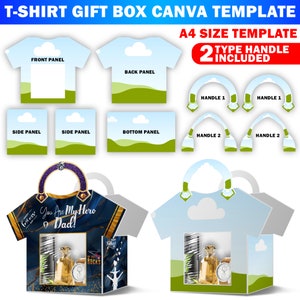 Modello Canva per borsa regalo per maglietta, scatola regalo per borsa di design, confezione regalo per borsa di lusso, modificabile Canva, laurea, Festa del papà, regalo per papà