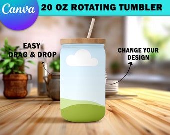 Canva Frame 16oz Frosted Glass Can Mockup |Drag And Drop To Insert Your Own Background & Design | Canva 16oz Glass Can Template