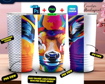 20 Unzen Becher mit Ringneck Griff Mockup für Dye Sublimation, Ringneck Tumbler Mockup, Insert Design & Hintergrund über PSD und Canva Frame